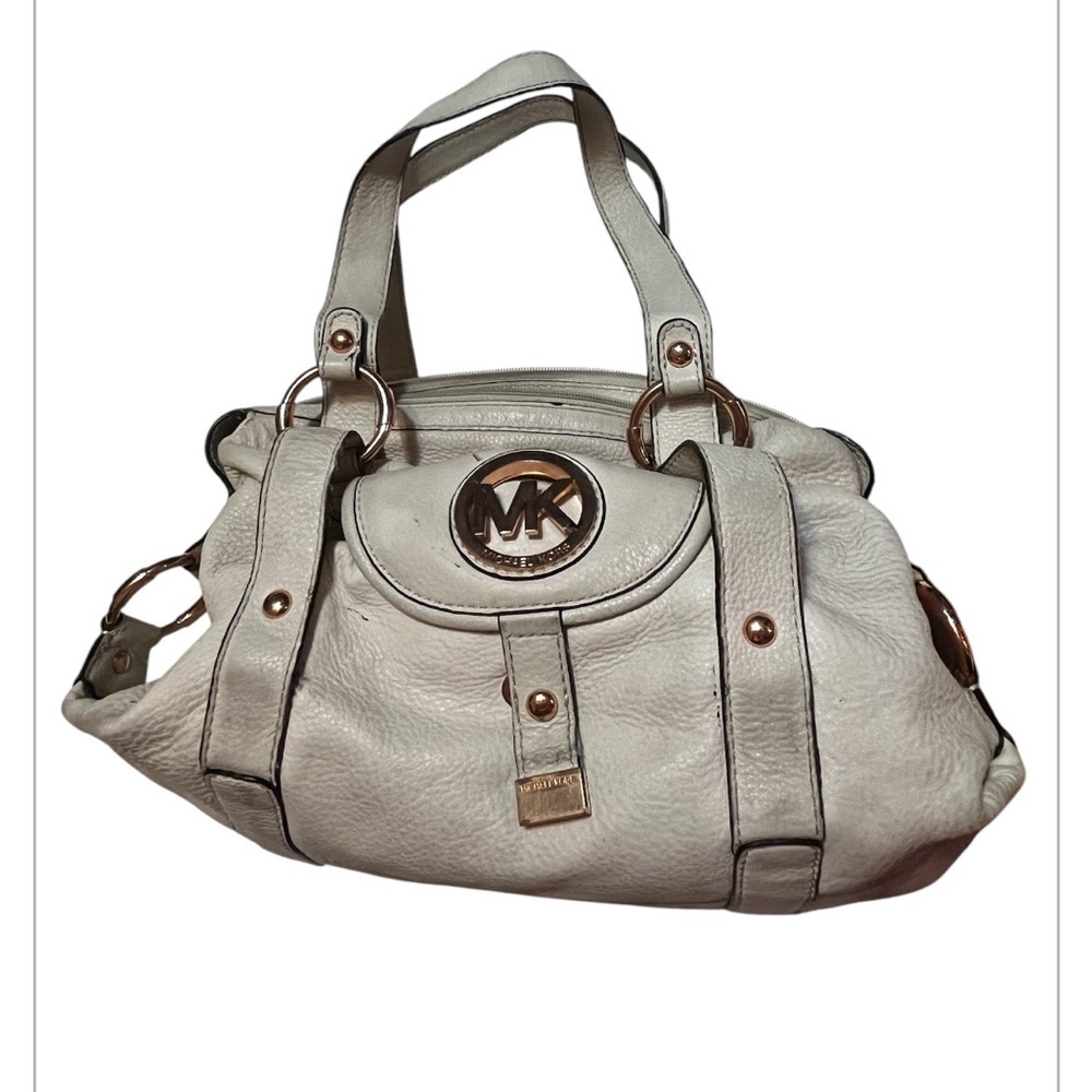 Michael Michael Kors Hamilton Leather Ivory White Satchel Shoulder Bag 13x9x5 - Picture 8 of 12
